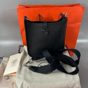 Nwt Authentic Hermes Mini Black Leather Evelyn Cr… - image 1